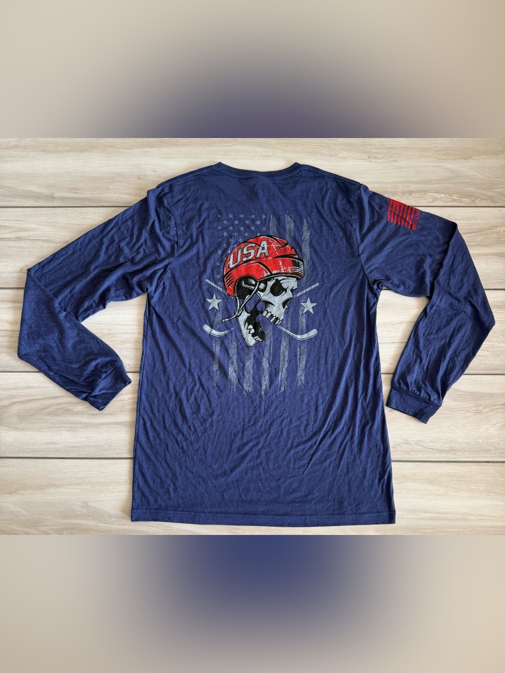 Nine Line USA Hockey Skull Graphic Long Sleeve Shirt Navy Blue NWOT